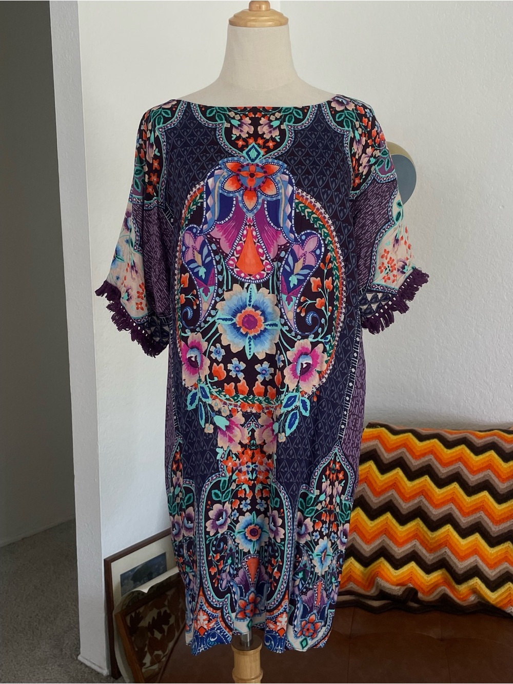 Johnny Was California Saba Multiprint Tassel Tunic Coverup Dress